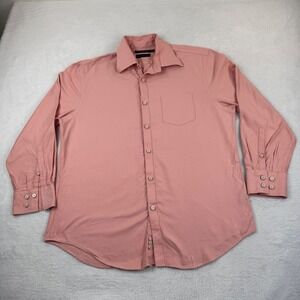 Gene Meyer Button Down Shirt Men 16.5 32/33 Salmon Pink Cotton Twill Long Sleeve